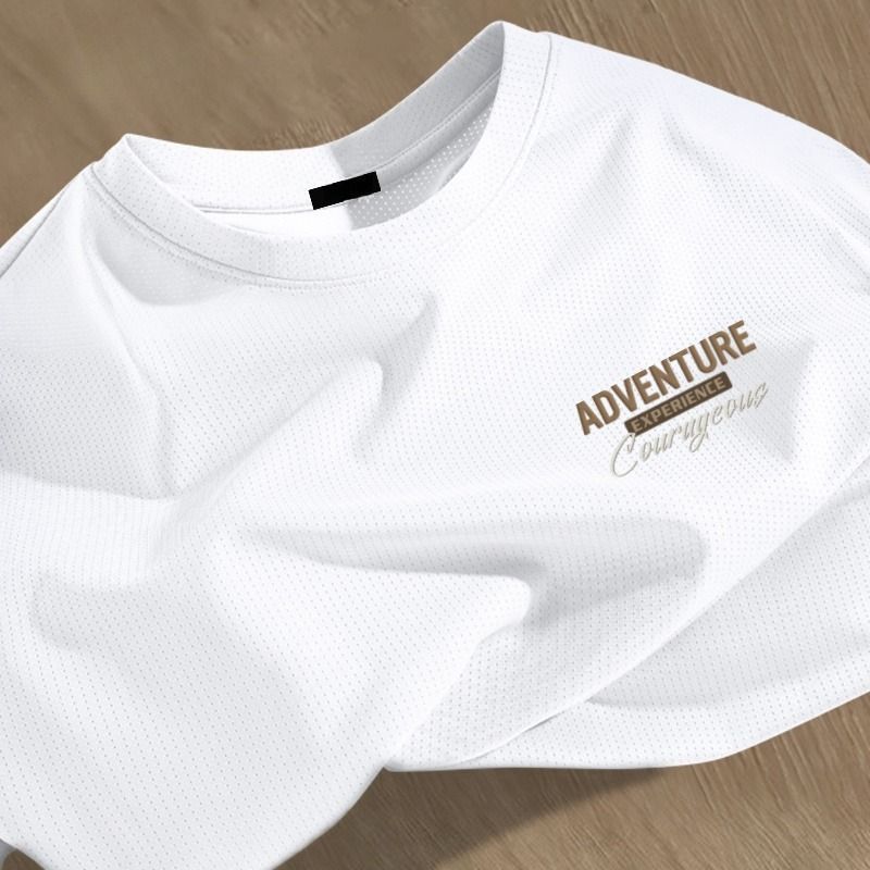 アイスシルク速乾性半袖 Tシャツメンズ夏薄い通気性カジュアルスポーツスリムラウンドネックシャツメッシュ半袖 Tシャツ|undefined