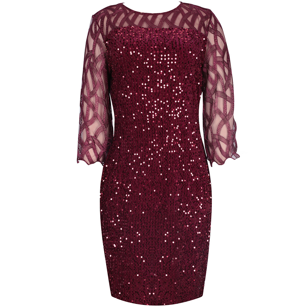 Regular Dress Simple Style Round Neck Beaded Lace 3/4 Length Sleeve Solid Color Knee-length Daily display picture 3