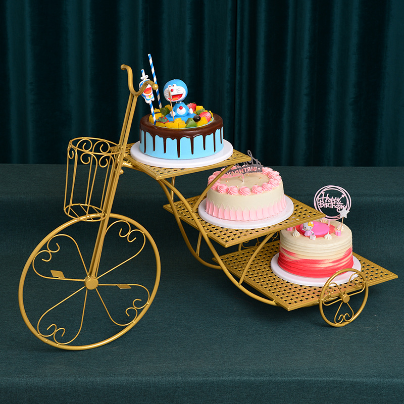 De estilo europeo creativo pastel de hierro soporte cuadrado bicicleta cumpleaños boda merienda soporte de tres capas multi-capa postre soporte de exhibición image 1