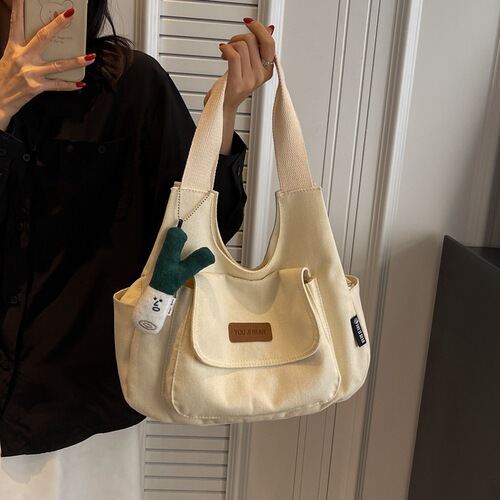 Casual Commuting Large Capacity Bag Women's  Summer Fashion Canvas Tote Bag Student Class Versatile Shoulder Bag