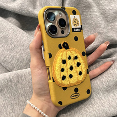 ジンジャー立体カボチャ Apple 携帯電話ケース 15pro かわいい iPhone14 刺繍 Apple 16pro 新しい