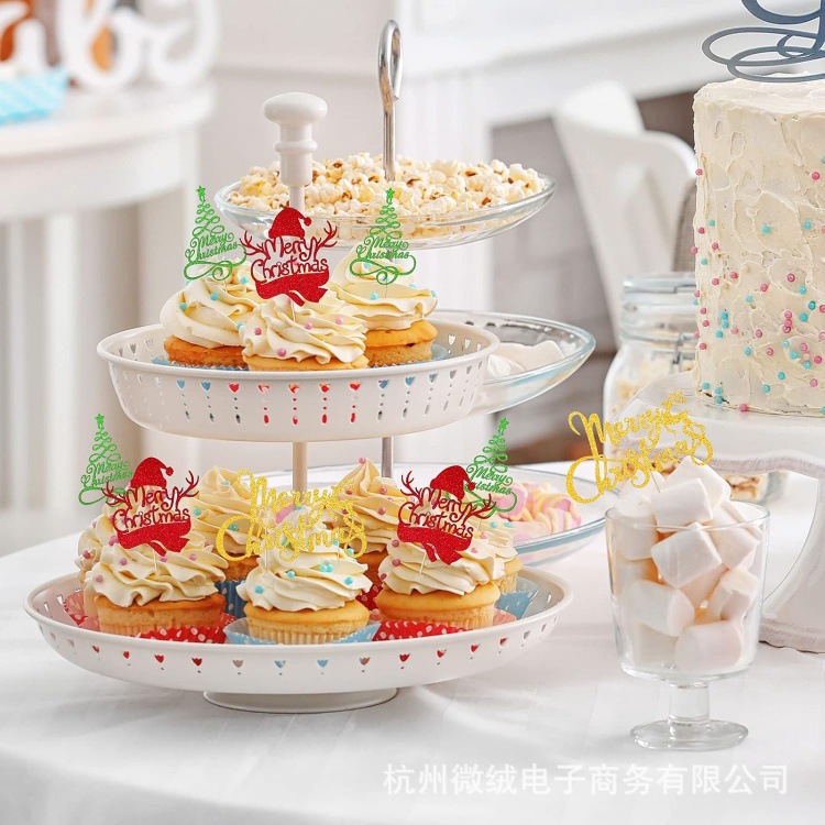 24 piezas / conjunto de decoración de pastel de Navidad Feliz Navidad Fiesta de Navidad Top Cake Plug Cross-Border