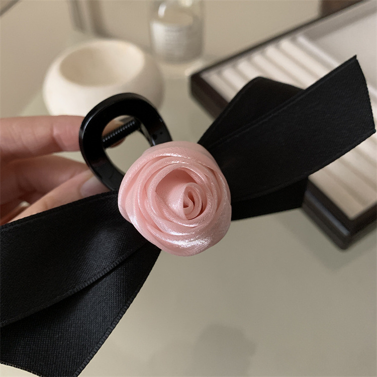 Bentiță de păr Pure Desire roz trandafir 2023 nouă coafură franceză cu fundă și agrafe de rechin accesorii de păr frânghie de păr pentru femei_voghion.com