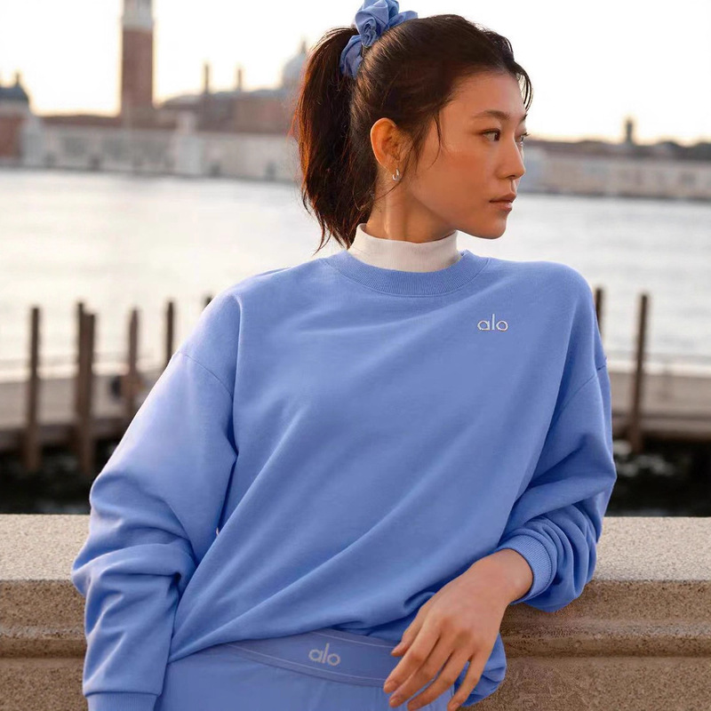 A1O European and American Cross-Border Sports and Leisure Fashion Sweatshirt Women's Loose Velvet Casual Sweatshirt Round Neck Top Women's