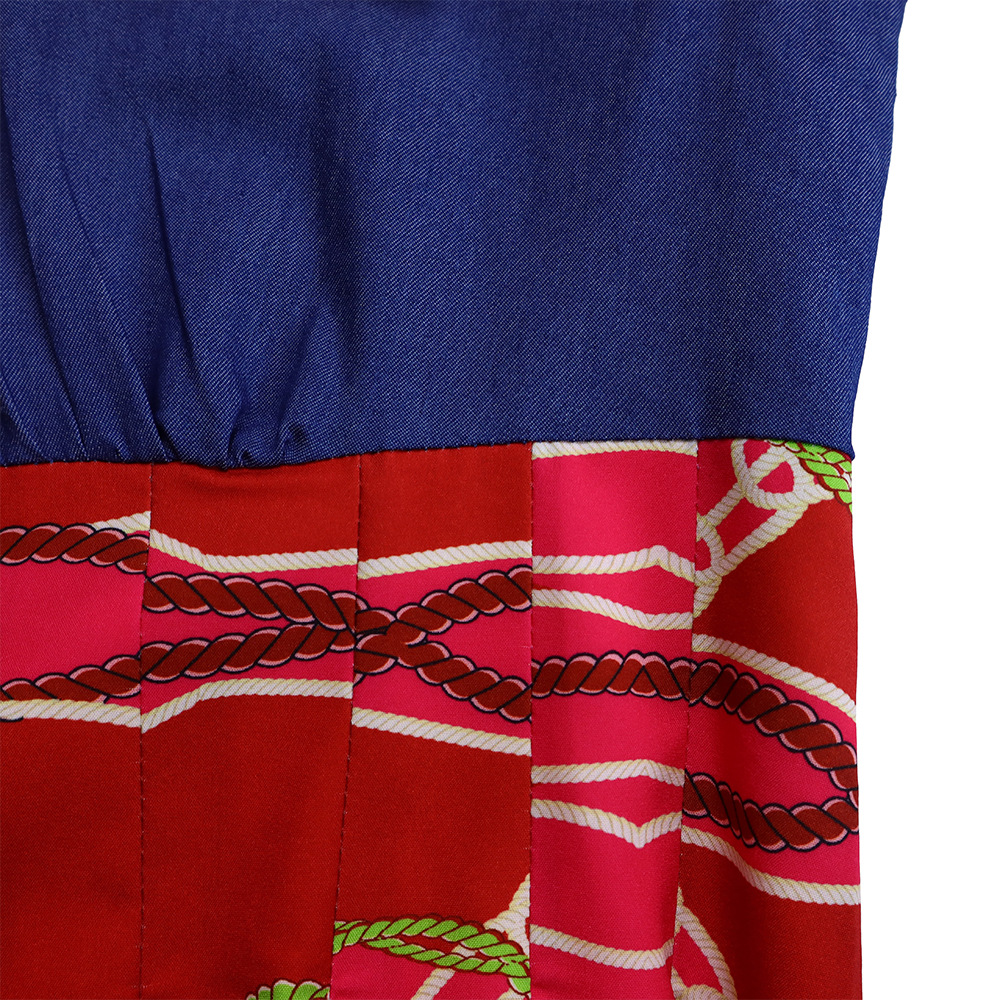 Abito da sera lungo da donna con stampa e dettagli in denim_voghion.com