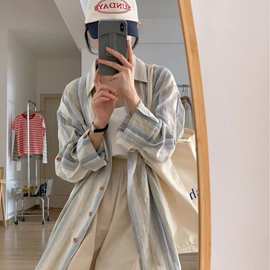 盐系晕染水彩肌理感棉纱条纹防晒衬衫盐系宽松百搭轻薄长袖上衣女