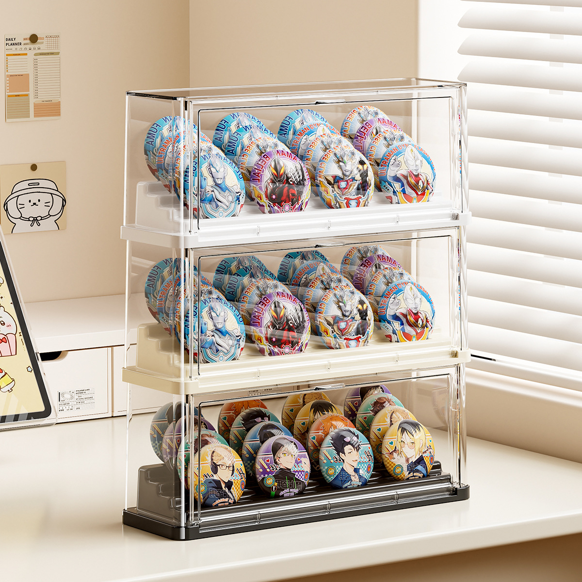 Yum Display Rack Dust-proof Desktop Grain Storage Box Ladder Shelf Peripheral Badge Multi-layer Desktop Storage Rack