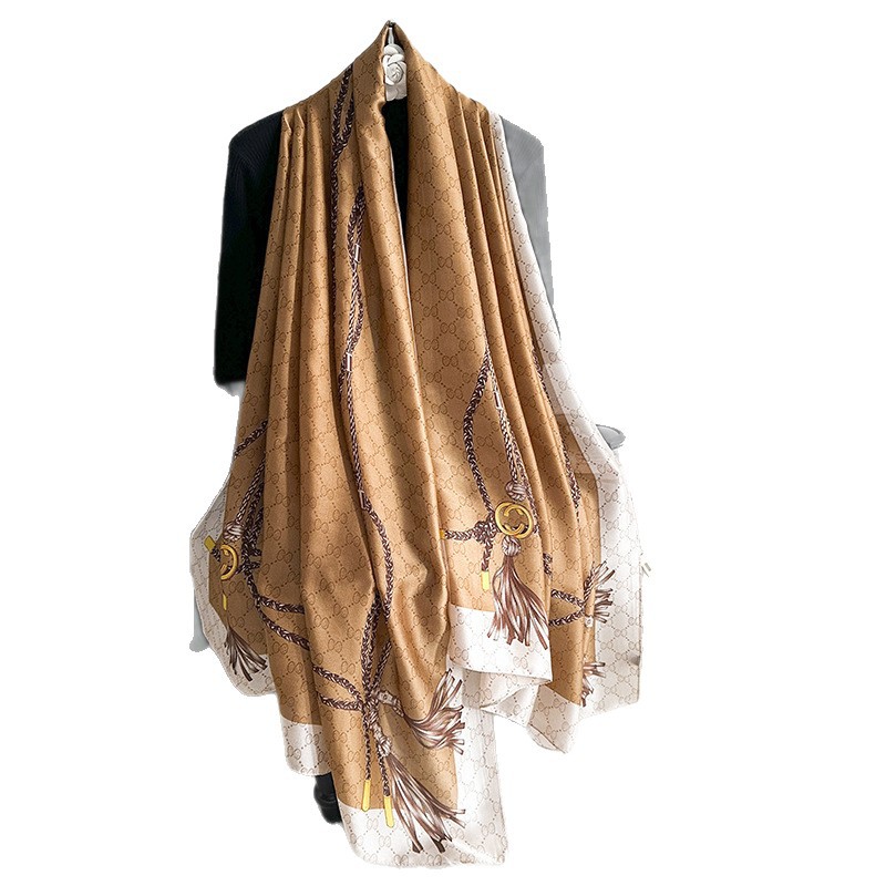 Bufanda de seda de satén de seda nueva marca de moda Bufanda de seda larga de gama alta Bufanda delgada de verano para mujer Bib de todo fósforo para madre de regalo chal