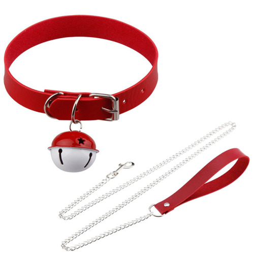 New sexy accessories big bell collar sexy pu leather neck ring sexy maid style traction chain necklace