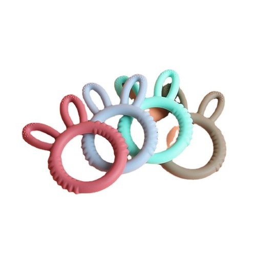 Baby silicone teether  new product rabbit ear chewing gum molar stick baby teething food grade toy