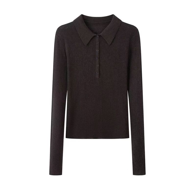 Melard women's autumn and winter vintage slim-fit knit top with a lapel collar, perfect as a base layer Melard women's autumn and winter vintage slim-fit knit top with a lapel collar, perfect as a base layer