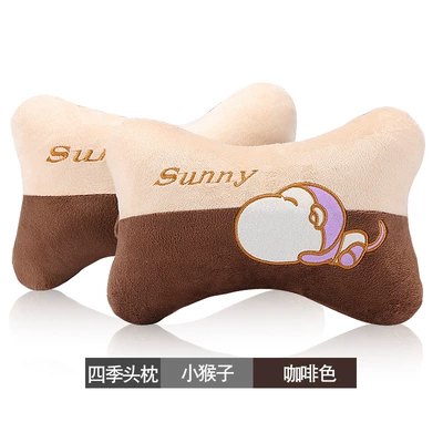 Headrest: Car Pillow, Cute Car Seat - headrest-little-monkey-brown-pair