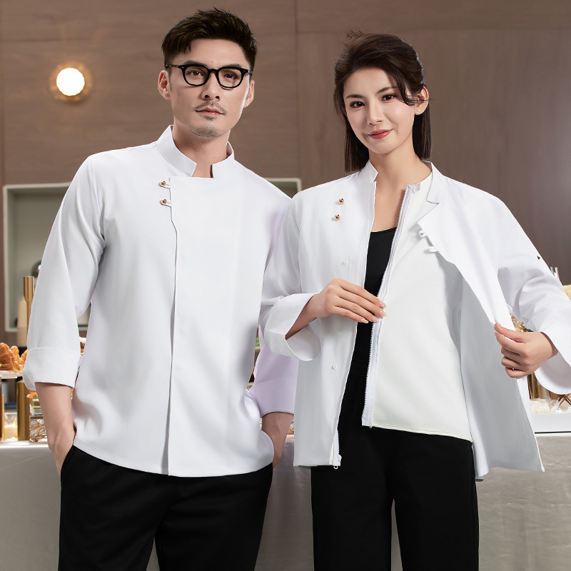 Autumn and Winter Fleece-Lined Two-Piece Chef Uniform Work Clothes Long-Sleeved Men's Catering Hotel Restaurant Canteen Kitchen Workwear Women's