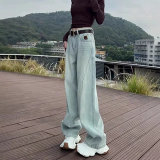薄款浅蓝色牛仔裤女2026春季新款大码宽松梨形身材流行显瘦阔腿裤