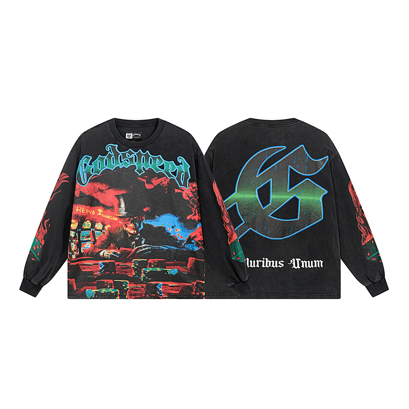 Al por mayor transfronterizo MideaGO Skull Metal Rock Band Robot camiseta de base de algodón suelta camiseta de manga larga