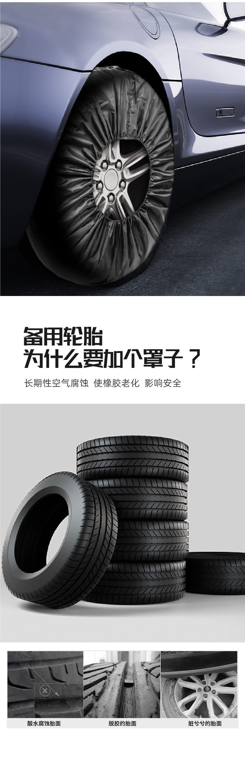 Car spare tire cover, full-cover tire cover, waterproof and dustproof Oxford cloth spare tire cover, snow tire cover, protective storage bag