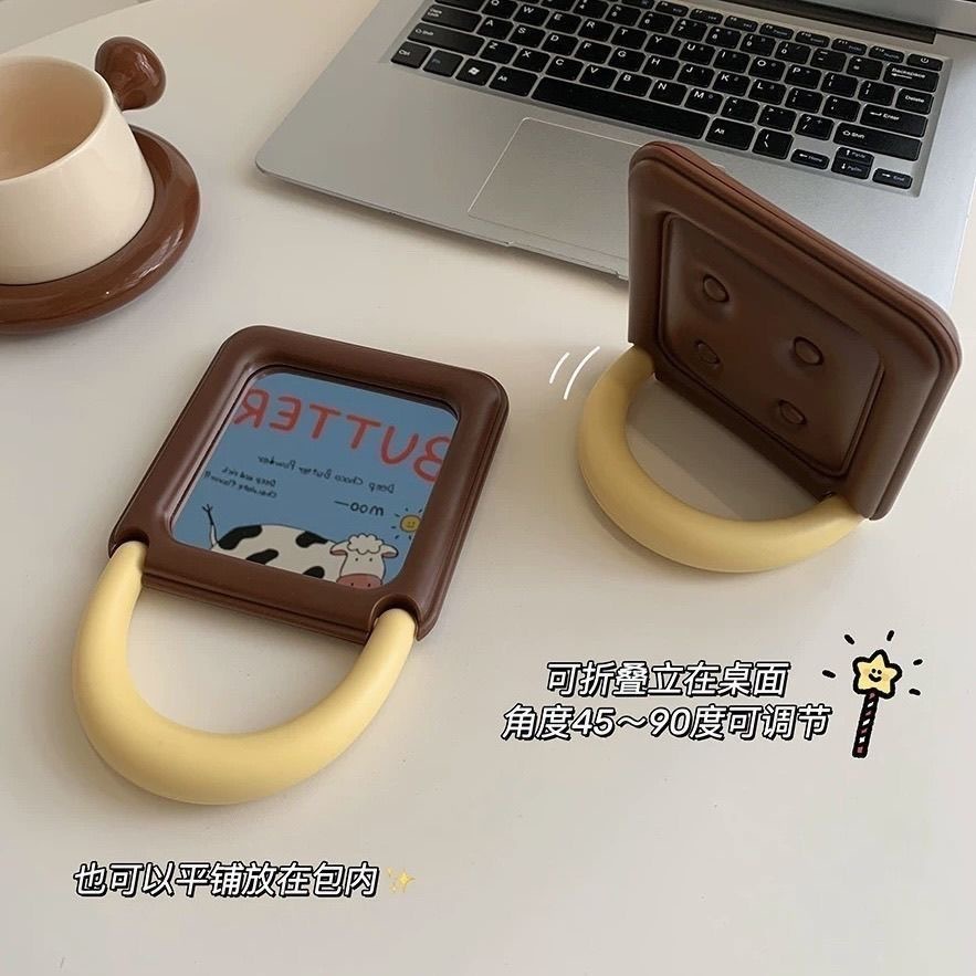 新しいチョコレート創意ビスケット折りたたみ化粧鏡多機能ins化粧台携帯可愛い寮学生