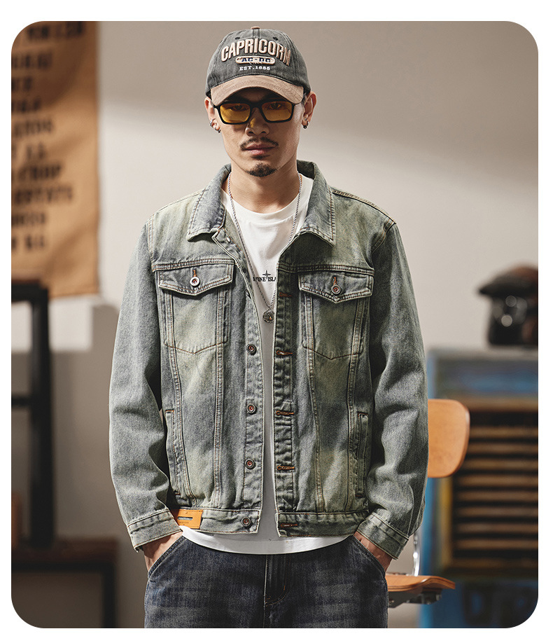Giacca di jeans uomo american retro lavaggio vintage oversize_voghion.com