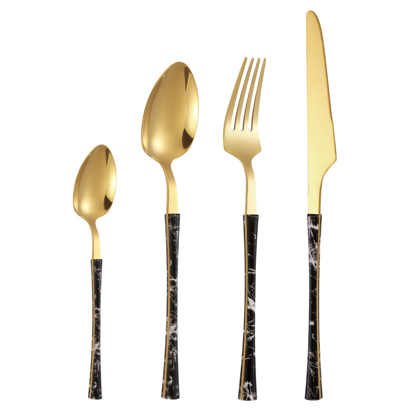 430 vajilla de acero inoxidable cuchillo de carne, tenedor y cuchara de clip manejar pequeña cintura mármol comida occidental 4 piezas cuchara transfronteriza cuchara de té