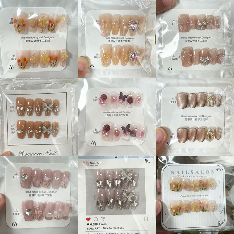 Kaiman desgaste hecho a mano fragmento de uñas con flash diamante Año Nuevo desgaste pieza de uñas puro deseo europeo y americano largo parche de uñas