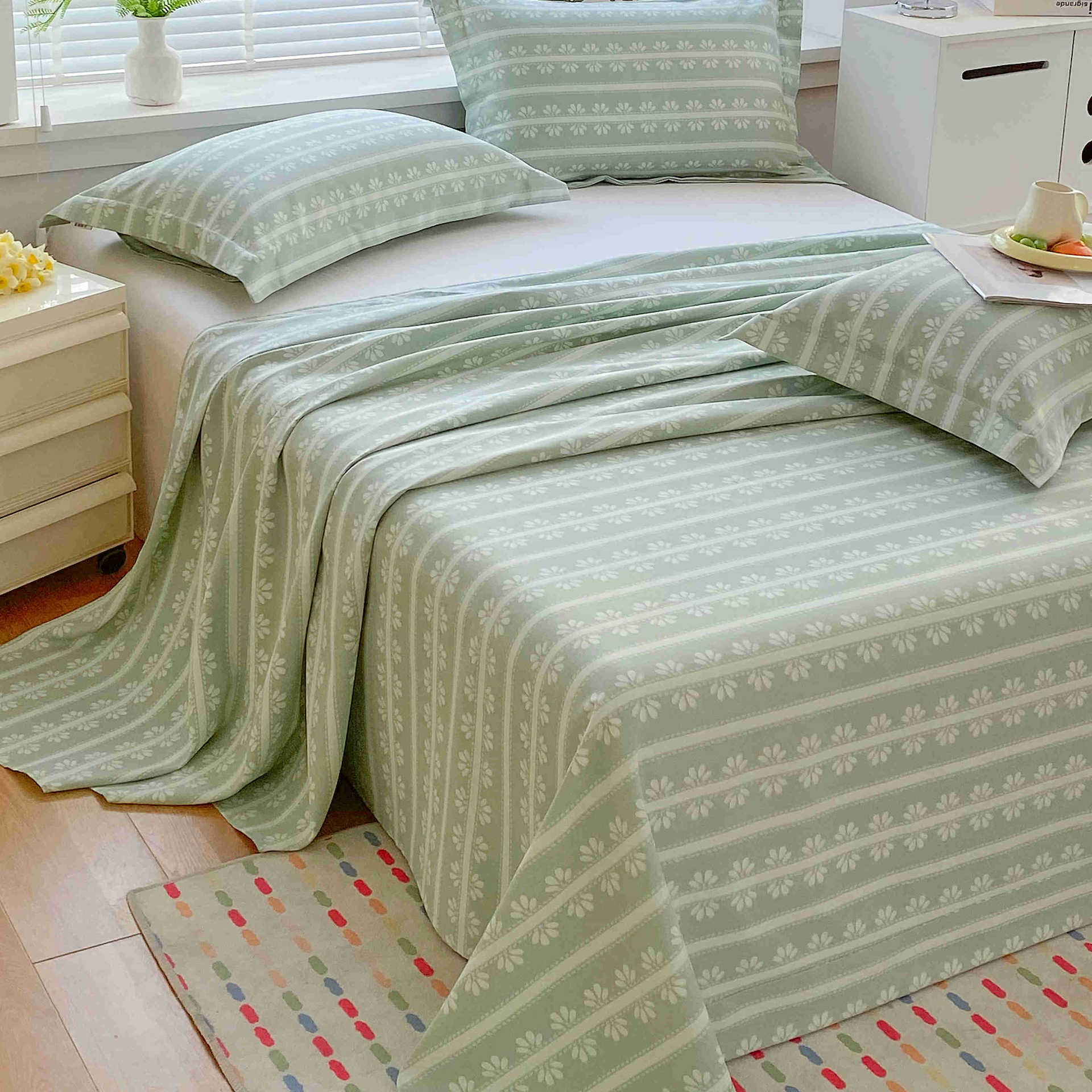 Sábanas de tela gruesa vieja de verano, dormitorio de estudiantes de una sola pieza, funda de cama individual, funda de almohada individual, juego de tres piezas, nuevo estilo 2025