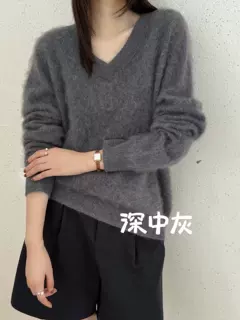 升级款螺纹V领重磅加厚山羊绒桑蚕丝羊绒