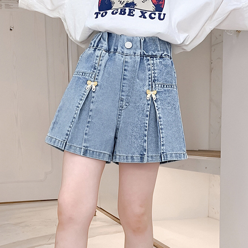 New style girls' denim shorts, summer style, soft washed denim, Korean style, bow, thin summer outerwear shorts