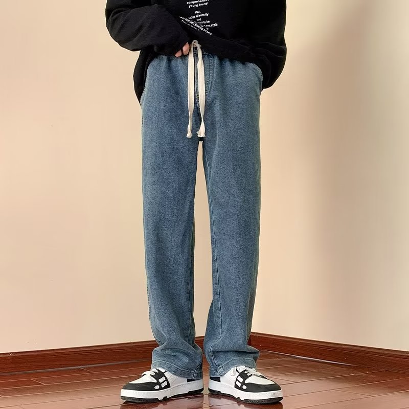 Pantalones ins temperamento masculino tendencia simple juventud popular primavera y otoño jeans nuevo estilo cintura media marea literatura perezosa