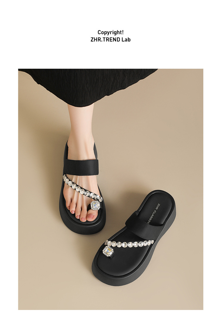 Sandal nữ đế dày tăng chiều cao đính đá lấp lánh phong cách Hàn Quốc — KN333 Đen chi tiết 16