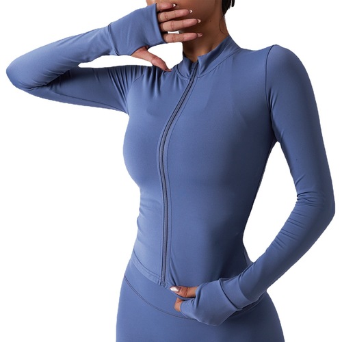 Breathable, quick-drying, long-sleeved yoga wear, women's nude fitness jacket, training outer zipper tight running sports top