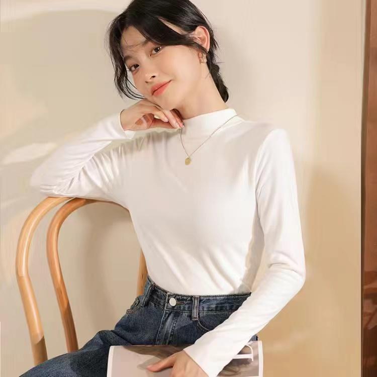 小立领打底衫女春秋时尚百搭显瘦舒适半高领T桖长袖修身T恤A6728|undefined