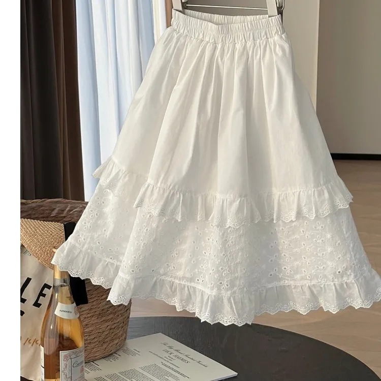 2024新款春夏女童蕾絲半身裙兒童短裙寶寶洋氣連衣裙公主風長裙子