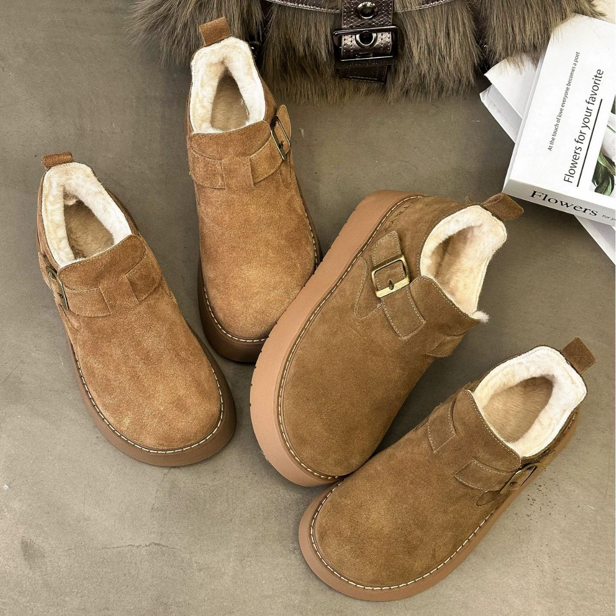 Birkenn обувь женский 2024 осень-зима новые бархатные кексы на толстой подошве ретро дикая матовая кожа