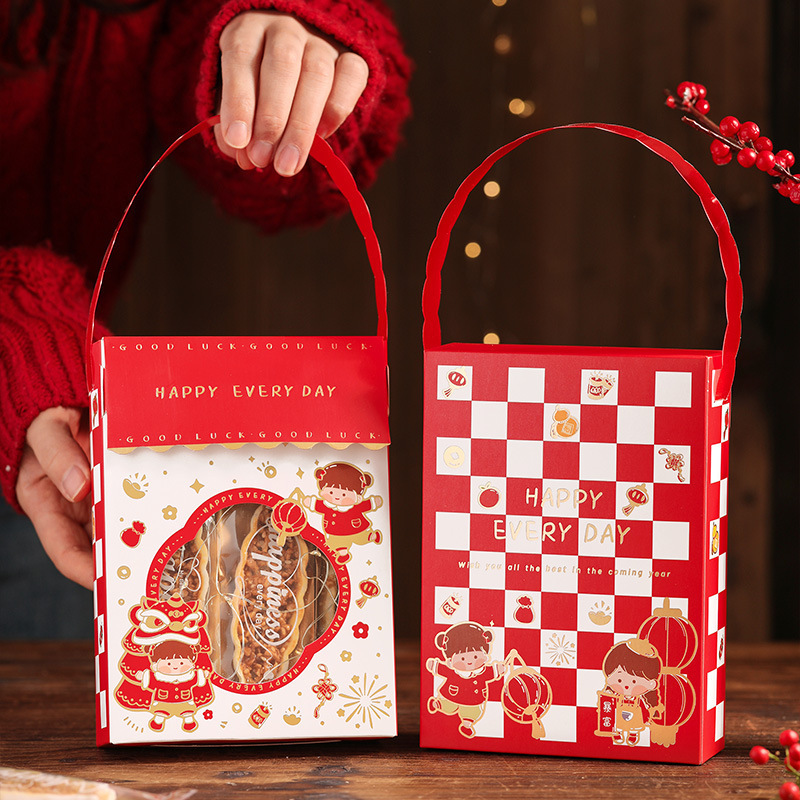 新年开窗烫金包装盒糯米船糖果饼干春节元旦零食礼品盒手提盒
