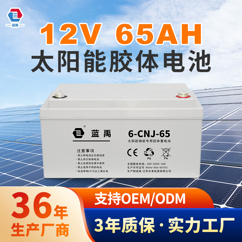 厂家直供蓝禹12v65ah太阳能胶体免维护铅酸蓄电池质保三年