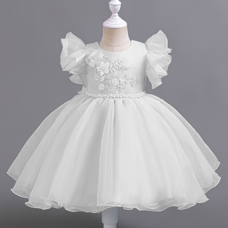 兒童公主裙禮服夏季小女孩婚禮蓬蓬紗連衣裙女寶寶生日走秀表演服