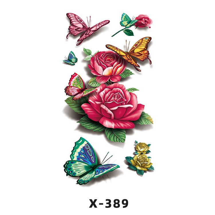 Arco de flor pequeña pegatinas de tatuaje fresco 3D dibujos animados transfronterizo Henna rosa impermeable texto en inglés pegatinas de tatuaje