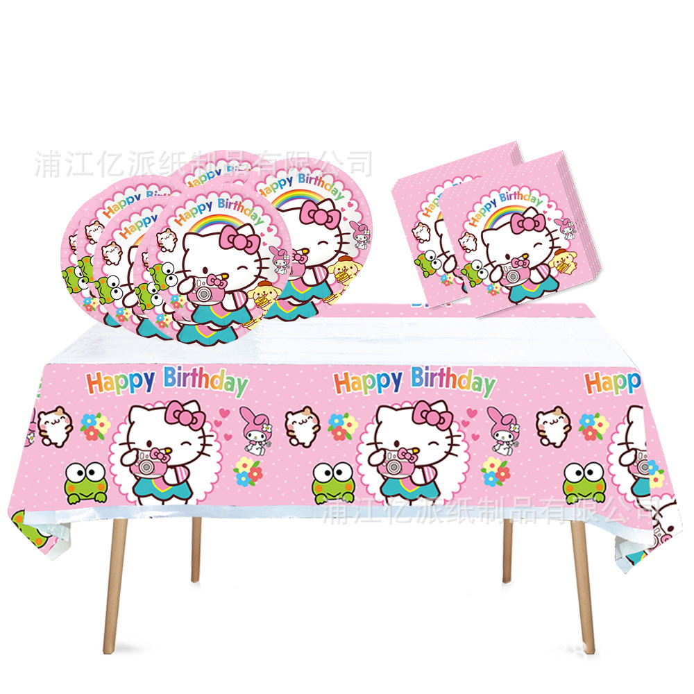 Bandeja de papel para fiesta de gato KT transfronterizo fiesta de cumpleaños para niños vajilla desechable decoración para fiesta Hellokit ty