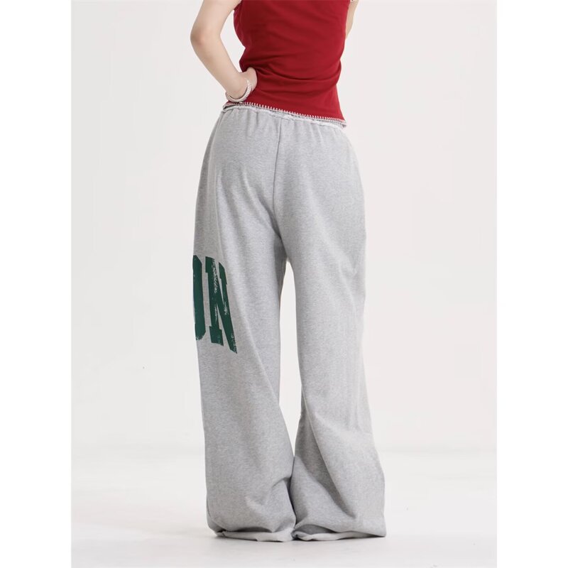 欧美跨境jaded 新款时尚印花直筒休闲运动裤女 baggy sweatpants|undefined