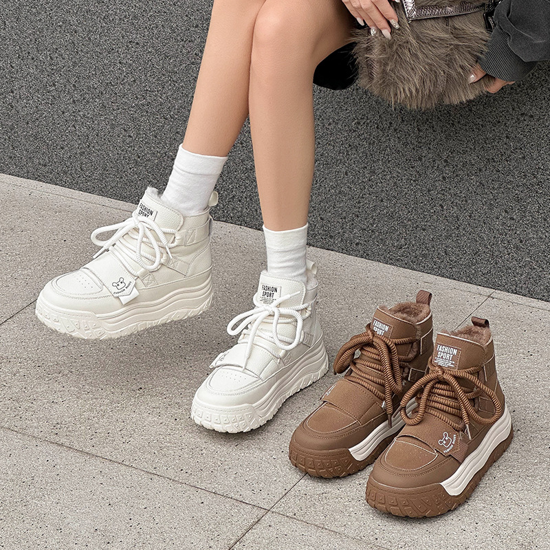 Genuine Leather Thick-Soled Snow Boots for Women 2025 Winter New Thickeneded Warm Versatile High-Top Casual Northeastern Large Cotton Boots Trendy