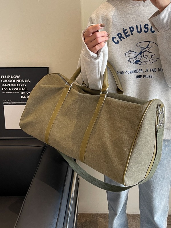 Nueva bolsa de equipaje, bolsa de lona fuerte, bolsa verde militar de gran capacidad para viajes cortos de hombro, bolsa de mano