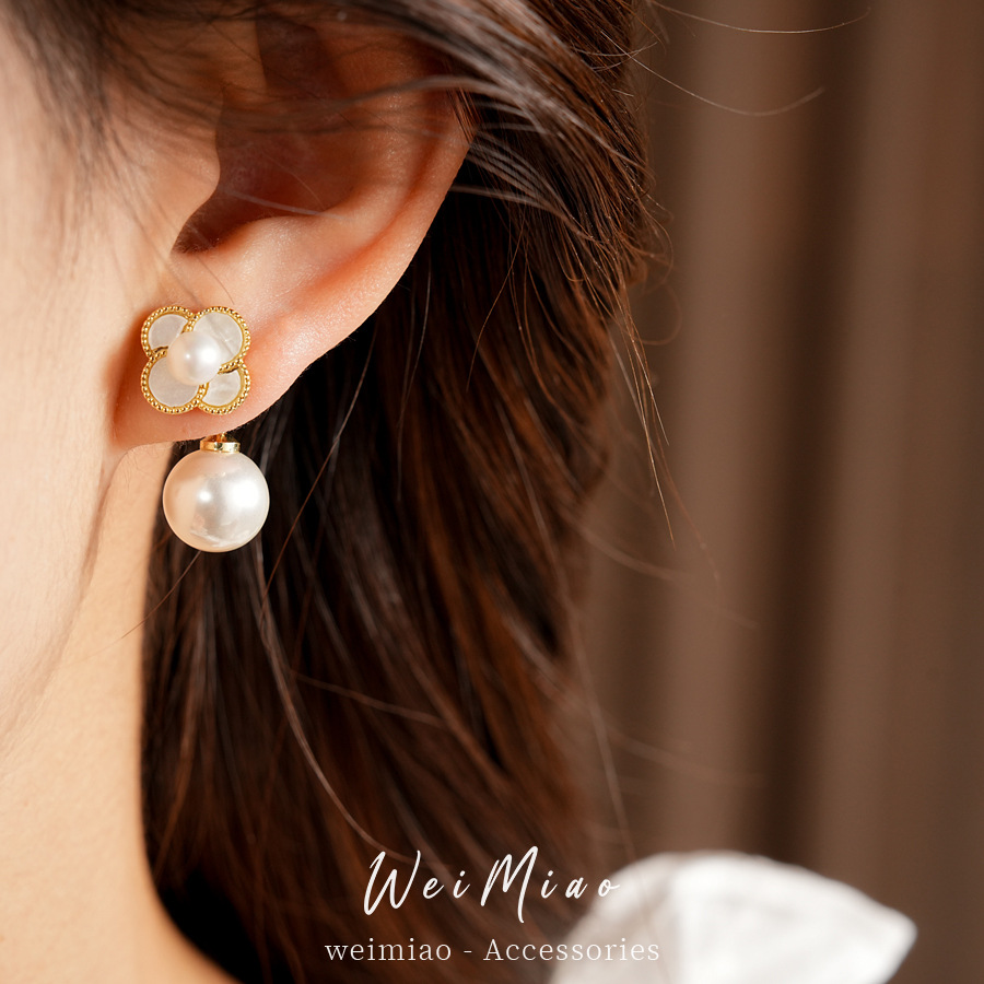 Agujas de plata galvanizadas de oro real de 18 quilates flor de frita perla pendientes de perla temperamento elegante pendientes lujosos de alta calidad pendientes para mujeres