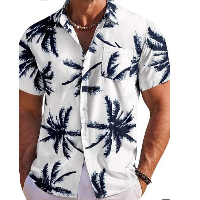 Cross-border Amazon Hawaii Men's Summer Casual Printed Short-sleeved Shirt for Vacation