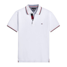 夏季汤米彩领潮短袖男士2024休闲透气T恤翻领刺绣纯棉纯色POLO衫