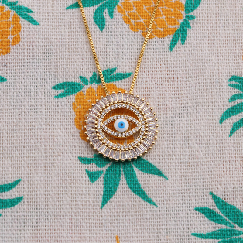 Copper Zircon Retro Turkish Blue Eye Necklace Female European And American Jewelry display picture 4