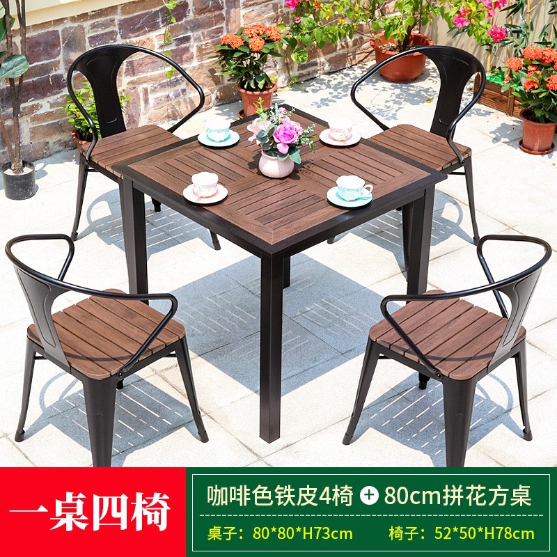 Mesa y silla de madera de plástico al aire libre balcón de madera anticorrosivo exteriores cafetería leche y té patio mesa y silla de ocio al aire libre set