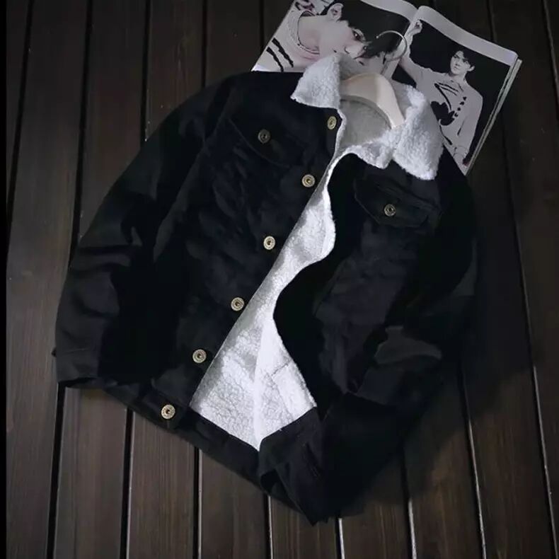 Abrigo de mezclilla forrado de lana de invierno para hombres de moda para hombres ropa engrosada suelta abrigo de mezclilla cálido de invierno