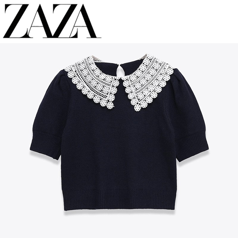 Zaza Self-Made European and American Style Wholesale Women's Fashion Flip-Collar Crochet Lace Knit Pullover for Women 2142220