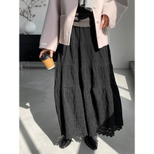 江左  重工加厚蕾丝长款半身裙女2025冬季高腰显瘦A字裙长裙 6378