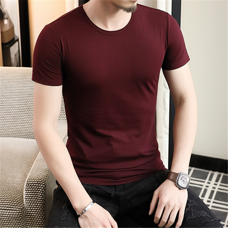 紳士服半袖Tシャツラウンドネックスリムタイト純白五分袖トップボトムシャツ下着夏|undefined
